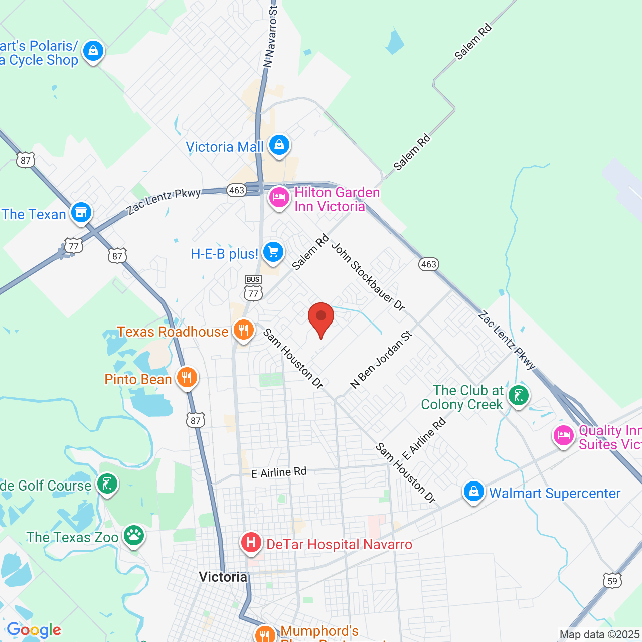 Google map image of our location in 107 Professional Park Dr Victoria, TX